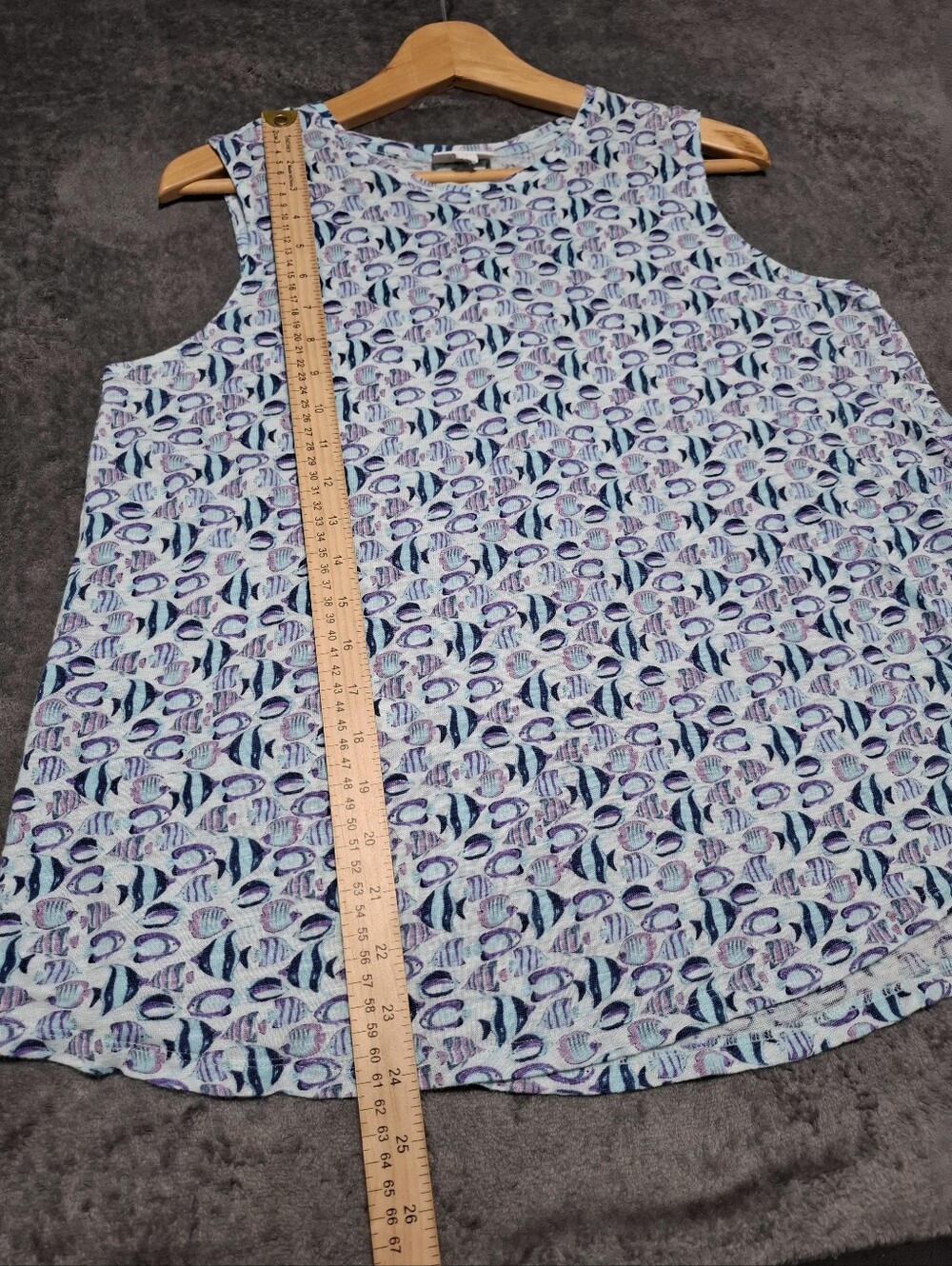 J. Jill Love Linen Blue and Navy Fish Patterned Sleeveless Tank 100% Linen Sz L - Picture 7 of 9